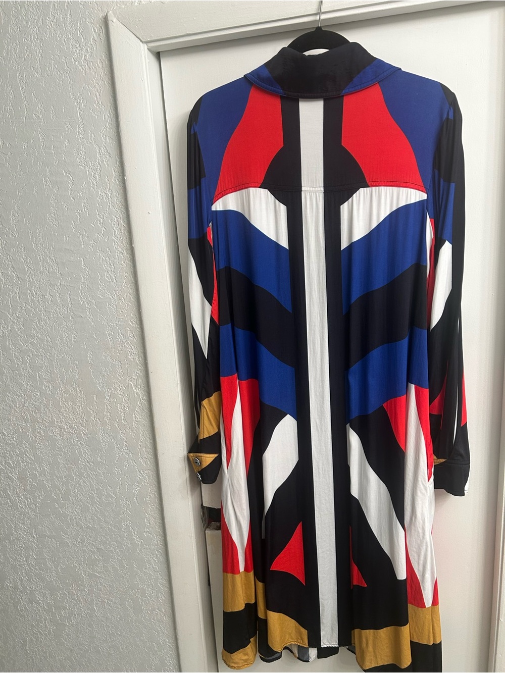 FARM Rio Long-Sleeve Geo Print Dress in Blue, Red, Black, White & Gold
